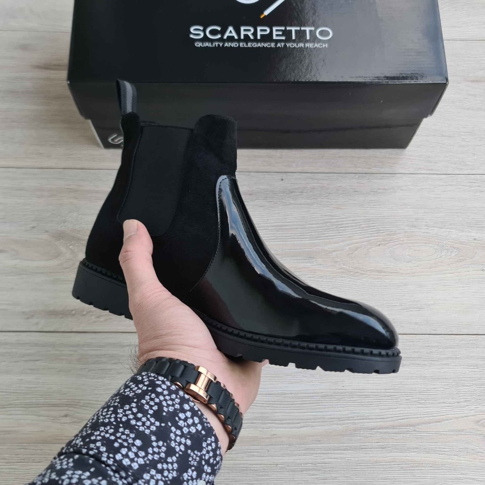 Men's Suede/Patent Leather Chelsea Boots | Pull-on | Handmade - Picture 5 of 5